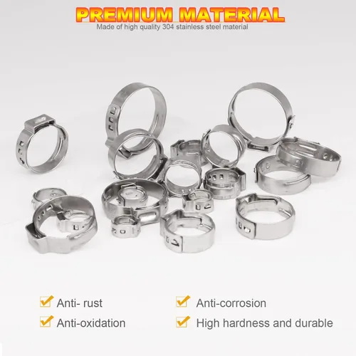 Miniatura 4 de AKIHISA 100 abrazaderas de manguera de oreja de 5 tamaños, 0.827-1.126 in, juego de anillos de crimpado Pex de acero inoxidable 304, juego surtido