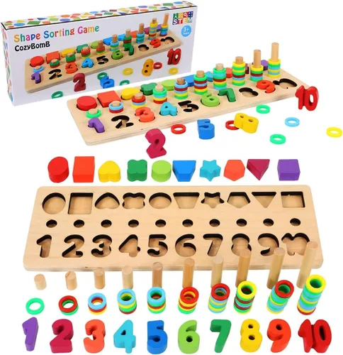 CozyBomB Montessori - Juguetes educativos de madera para niños pequeños, rompecabezas de números, clasificador, apilador, apilador, juego de Arcoír
