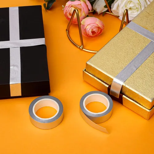 Miniatura 7 de 2 rollos de cinta washi metálica plateada, cintas Washi decorativas para arte gráfico, cinta adhesiva adhesiva para álbumes de recortes