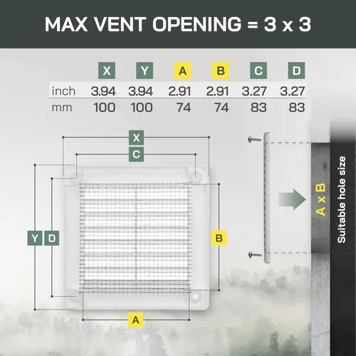 Miniatura 2 de Vent Systems 3 x 3 pulgadas (dimensiones de apertura) - Cubierta de ventilación de plástico blanco Soffit - Rejilla de ventilación cuadrada plana