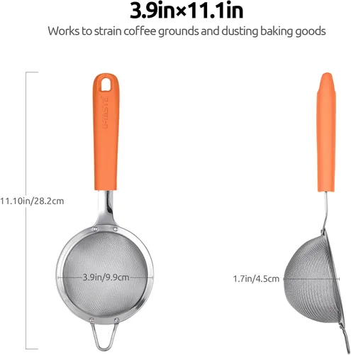 Miniatura 2 de Colador de malla de acero inoxidable 18/8: U-Taste Colador de alimentos de malla fina de cocina de 3.9 pulgadas con mango de silicona resistente (6)
