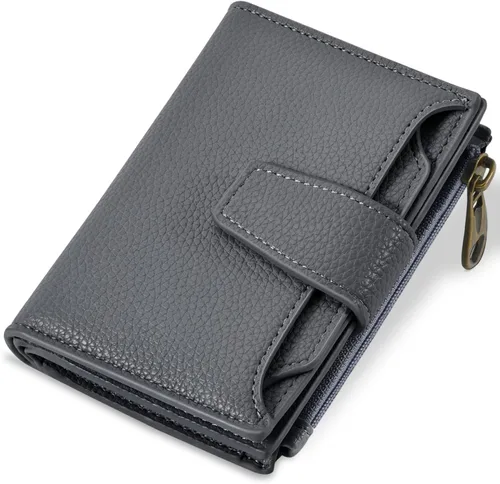 Miniatura 18 de Airkit Cartera para mujer, pequeña cartera de cuero para mujer, plegable, compacta, con bloqueo RFID, tarjetero de crédito, mini bolso de viaje