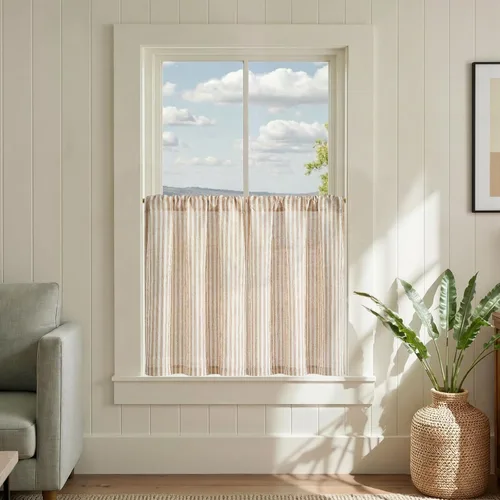 Miniatura 46 de jinchan - Cortinas de lino a rayas para cocina de 20 pulgadas de largo, cortinas de varios niveles, estilo granja moderna de café, tratamientos