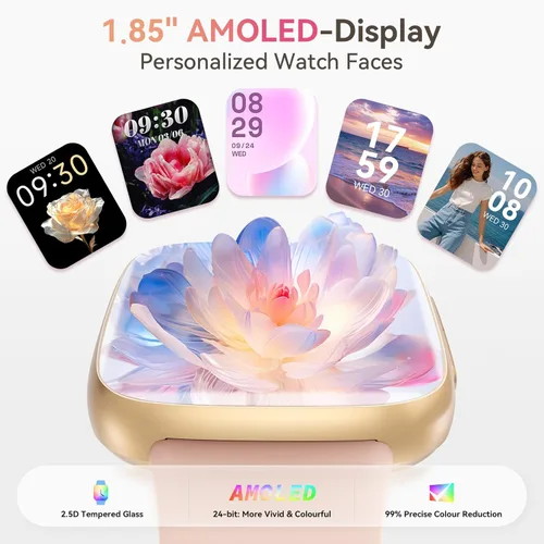 Miniatura 2 de Reloj inteligente para mujer, responder/hacer llamadas, reloj inteligente AMOLED de 1.85 pulgadas con pantalla siempre encendida para iPhone y Rosa