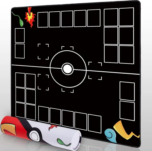 Tapete de juego para juego con tubo, tapete de juego cosido para juego de cartas con zonas, tapete de juego de entrenamiento para 2 jugadores (negro)