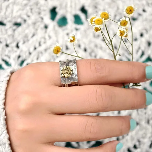 Miniatura 2 de Anillo giratorio de flores de margarita para mujeres, niñas, hombres, antiansiedad, gira libremente, inspiraciones, alivio del estrés, meditación