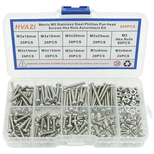 Miniatura 7 de Juego de tornillos Phillips de cabeza plana métricos M2.5 de acero inoxidable y tuercas (M2.5)