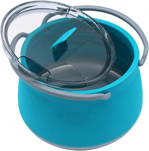 Cacerola plegable, utensilios de cocina para campamento, senderismo, silicona plegable, hervidor de agua con tapa, utensilios de cocina, viaje, Azul