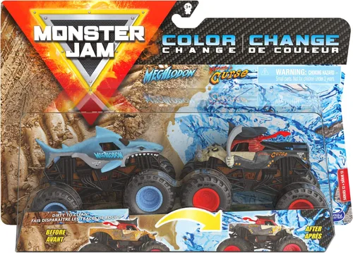 Monster Jam Megalodon vs Pirate's Curse - Camiones que cambian de color a escala 1:64, paquete doble para niños de 3 años en adelante