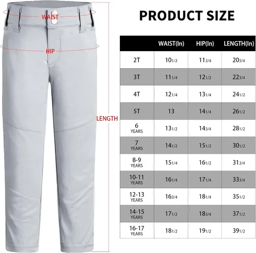 Miniatura 6 de QBK Pantalones de béisbol para niños y niñas de 2 a 17 años
