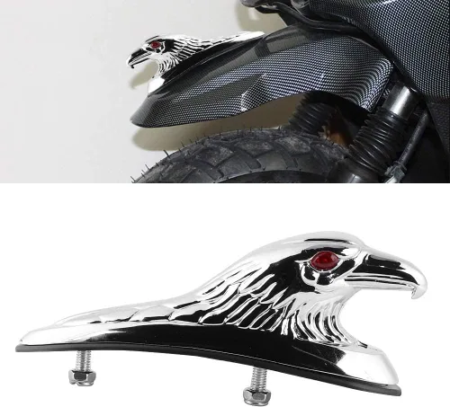 Qiilu Adorno de capucha de repuesto, 0.236 in, tamaño de pernos, cromado, aluminio, estatua de cabeza de águila apta para Kawasaki//Suzuki/Honda/Etc