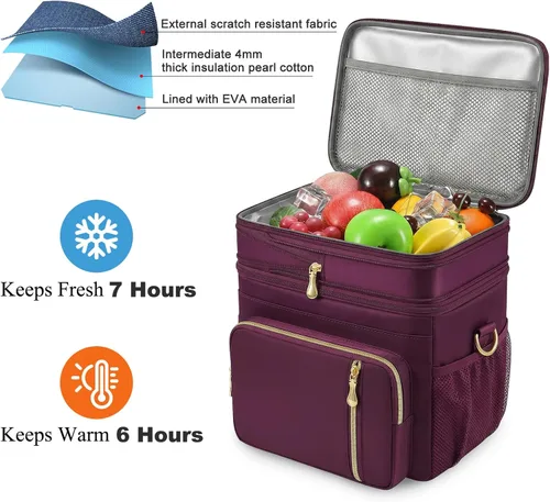 Miniatura 5 de MIYCOO – Bolsa de almuerzo y lonchera para mujeres y hombres, bolsa de almuerzo doble cubierta a prueba de fugas con aislamiento suave grande para 3