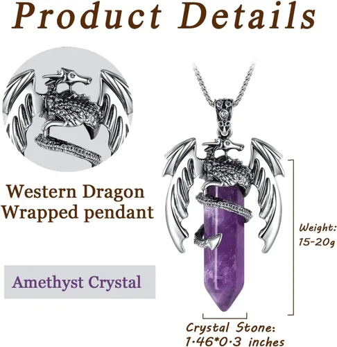 Miniatura 6 de MAIBAOTA Collar de dragón para hombres y mujeres, collar de cristal, collares geniales para hombre, joyería de dragón, collar de piedras preciosas