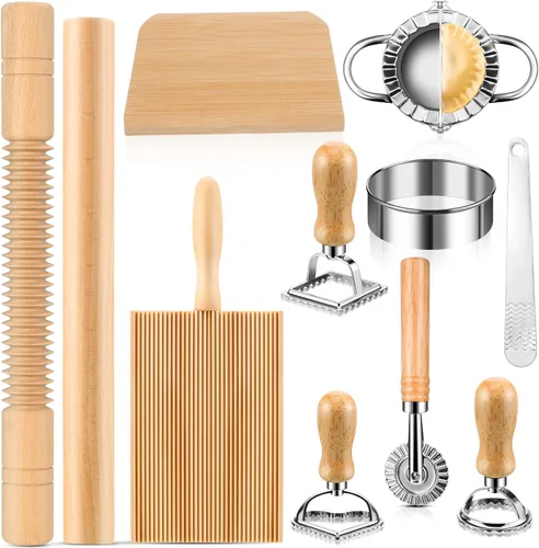 Miniatura 8 de Kit de 9 piezas de herramientas para hacer pasta de ñoquis – Tabla de ñoquis, cortador de pasta, sello de ravioles, juego de rodillos de pasta