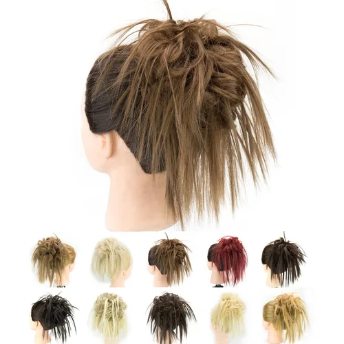 Miniatura 8 de IMISSU 2 piezas de moño de cabello desordenado, extensión de coleteros falsos, ondulados, rizados, para mujeres y niñas (2 unidades rubio ceniza)