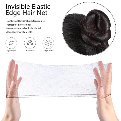 Miniatura 5 de Zonon - Mallas para moño invisibles con borde elástico y horquillas en forma de U, juego de 50 unidades de mallas para el cabello invisibles, 40