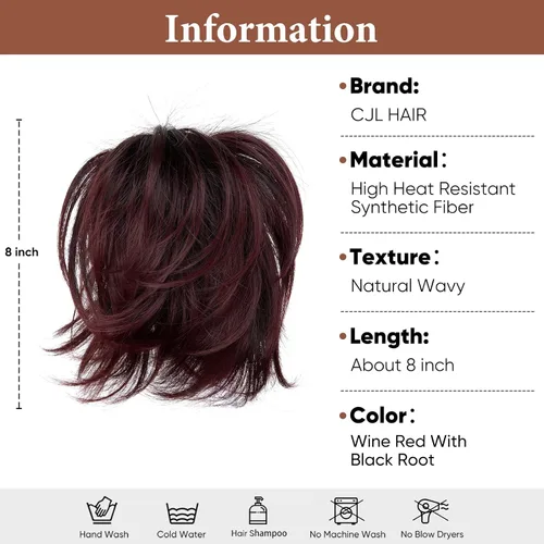 Miniatura 2 de CJL HAIR Extensiones de Cabello con Clip de Garra para Coleta Corta DIY Metales Flexibles Moño Desordenado Pieza de Cabello para Mujeres Postizos