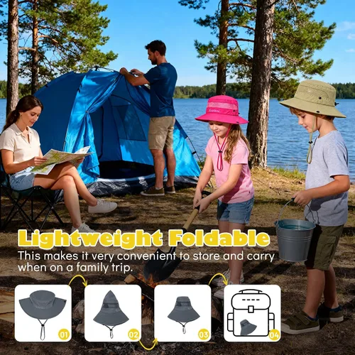 Miniatura 4 de Zando Sombrero de sol para niños al aire libre, UPF 50+, impermeable, sombrero de pescador para niños y niñas, ala ancha, resistente al viento
