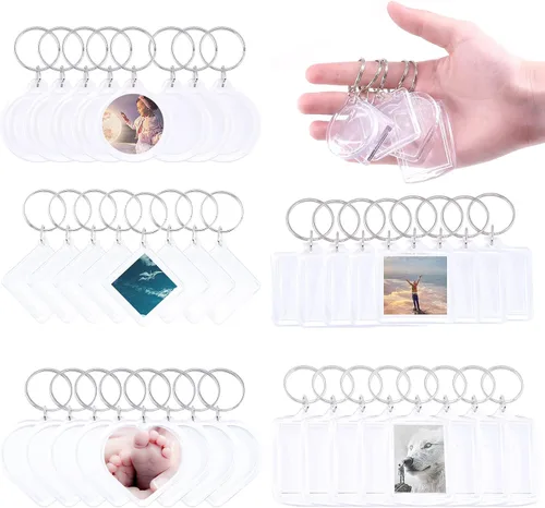 Swpeet 40 llaveros colgantes para marco de fotos, haz tu propio kit de llavero, llavero central para marco de fotos para que los niños lo monten y