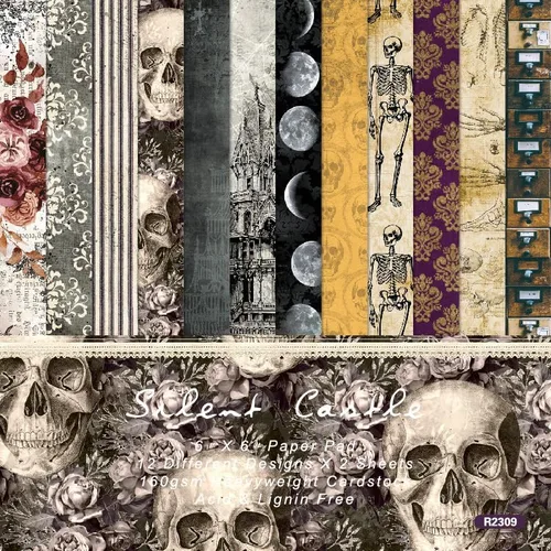 Álbum de recortes de puntos con tema de feliz Halloween, papel de álbum de recortes, papel de castillo silencioso, para hacer tarjetas, fondo,
