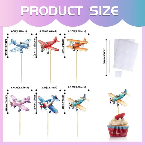 Miniatura 6 de 36 piezas de decoración para cupcakes de avión para niños, decoración para tartas de aviones, baby shower, fiesta de cumpleaños para combatientes