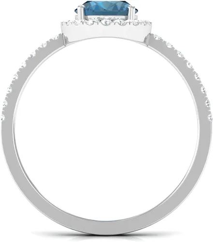 Miniatura 7 de Anillo de compromiso de topacio azul natural de Londres de 0.236 x 0.315 in, calidad AAA, anillo solitario de diamante de topacio azul, listo