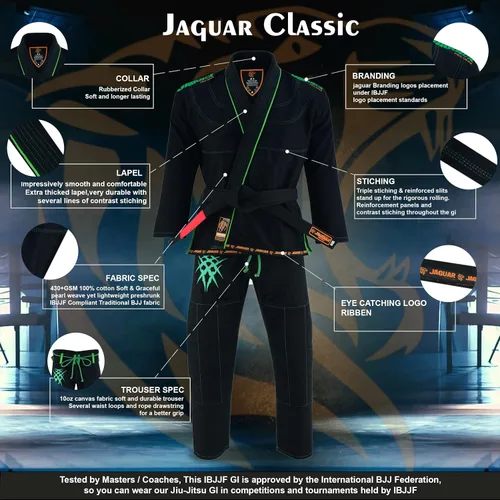 Miniatura 2 de JAGUAR PRO GEAR Classic Series Jiu Jitsu brasileño, unisex para niños y adultos, kimono Gi uniforme ligero con cinturón blanco