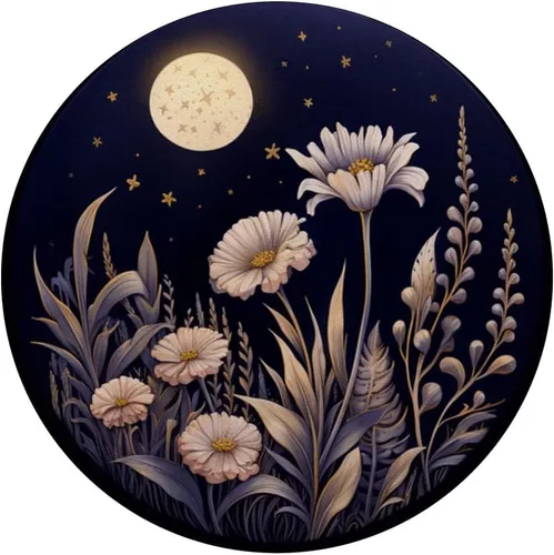 Miniatura 3 de PopSockets de flores silvestres con diseño floral de luna boho sobre fondo azul oscuro