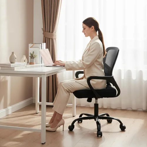 Miniatura 2 de DUMOS Silla de computadora de oficina en casa, escritorio ergonómico de respaldo medio con soporte lumbar y modo mecedor, altura ajustable con Brazo