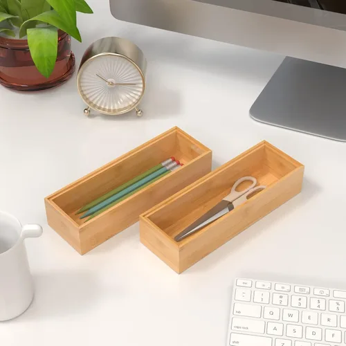 Miniatura 3 de VeyFey Bandeja de cubiertos para cajón, organizador apilable de bambú para cajones de cocina, 9 x 3 x 2 pulgadas, juego de 2