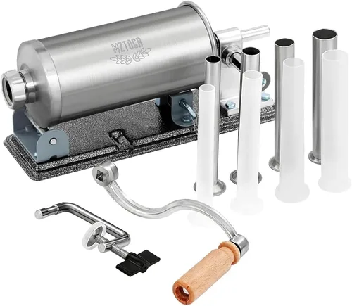 MZTOGR Embutidora de salchichas, máquina de salchichas horizontales de acero inoxidable de 2.5 libras, máquina de cocina manual casera de llenado de