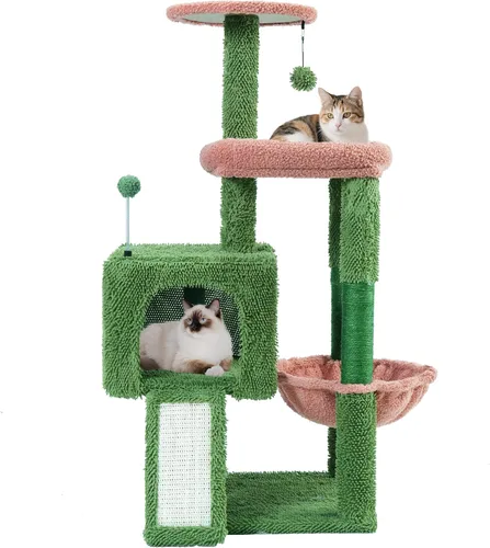 Miniatura 2 de TWDEPART Torre de árbol para gatos todo en uno de 37.5 pulgadas con tabla de rascar y postes, acogedora hamaca para dormir y pelotas de juguete