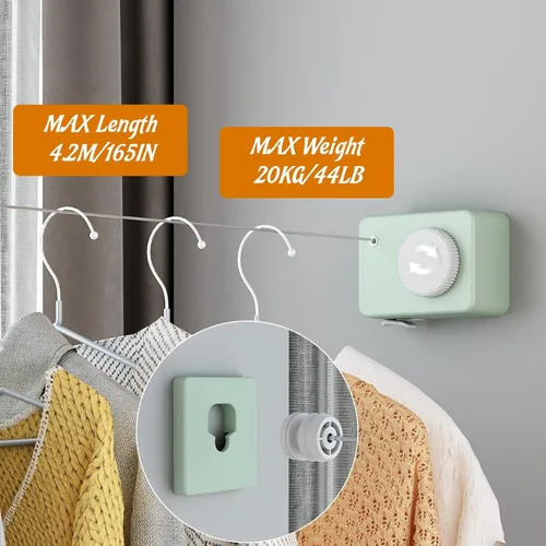 Miniatura 4 de Tendedero retráctil para interiores, línea de ropa que no se hunde que se retrae al aire libre, juego de línea de ropa montada en la pared