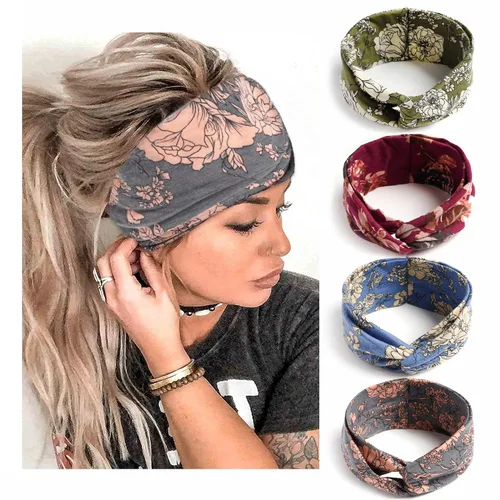 Miniatura 11 de Diademas bohemias para mujer, bandas anchas elásticas para el cabello, bandas para la cabeza anudadas, bandas para la cabeza turbante para yoga