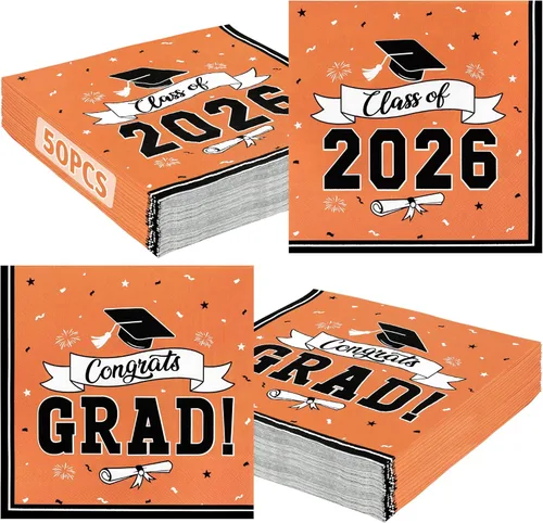 Miniatura 12 de Paquete de 50 servilletas de graduación para la clase de 2026, 6.5 x 6.5 pulgadas, servilletas de graduación rojas, pañuelos de papel clásicos