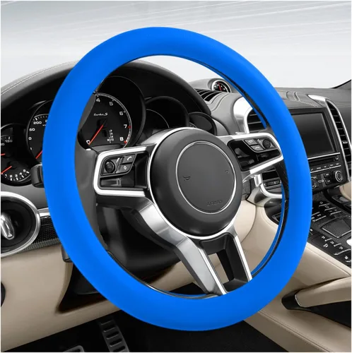 Miniatura 12 de DXNQ Funda protectora de silicona antideslizante para volante de automóvil, de 13 a 14.17 pulgadas, suave, flexible, absorbente de golpes