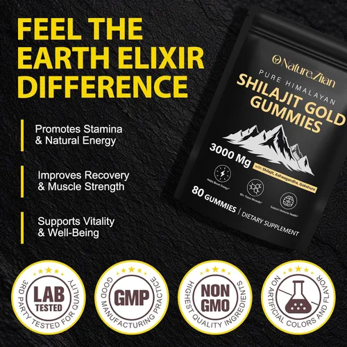 Miniatura 7 de O NATURE . ZIRAN Gomitas Shilajit para hombres y mujeres, gomitas de oro Shilajit ricas en Ashwagandha, Gokshura con más de 85 minerales, sabor