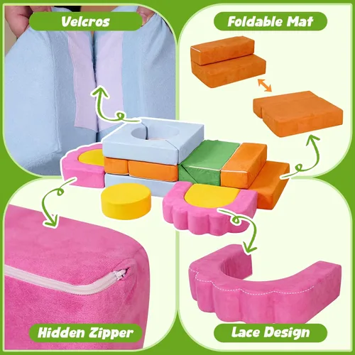 Miniatura 3 de Juego de bloques modulares de escalada de espuma de 13 piezas para niños pequeños, estructura floral suave para juegos de gatear y escalar