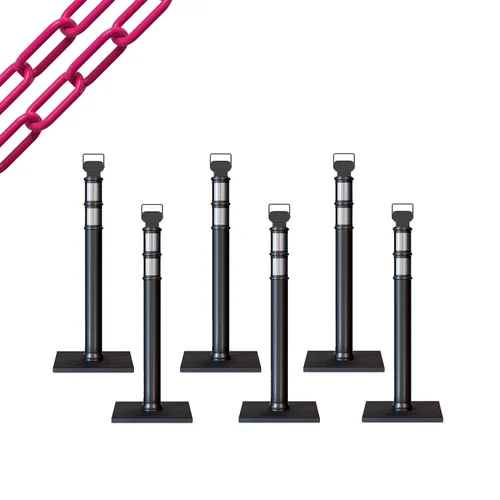 Miniatura 79 de Trafford Industrial - Paquete de 6 postes de delineador de 45 pulgadas, collares reflectantes de 3 pulgadas, base de goma de 10 libras