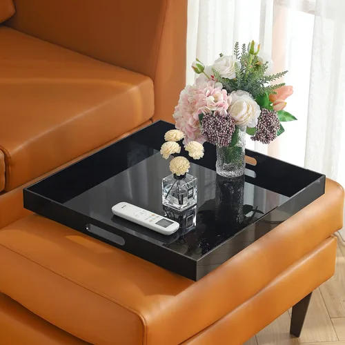 Miniatura 8 de Bandeja de servir de acrílico grande tamaño King para cama, 24 x 24 pulgadas, a prueba de derrames, bandejas decorativas, organizador de encimera