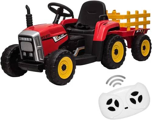 Miniatura 9 de Tractor eléctrico de 12V para niños con batería, con remolque, vehículo de paseo para niños con control remoto/ 7 faros LED/ cambios de marcha 2+1