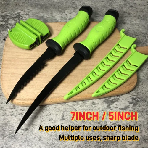 Miniatura 6 de Juego de 2 cuchillos de filete, cuchillo de filete de cocina de acero inoxidable de 5 y 7 pulgadas para pescado, equipo de pesca, juego