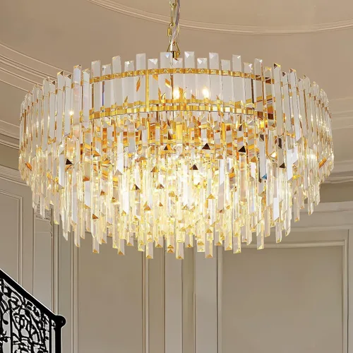 Miniatura 8 de Lámpara de araña de cristal moderna, luz LED, lámpara colgante con pantalla de acero inoxidable, candelabros para isla, luz para techo, comedor, 12