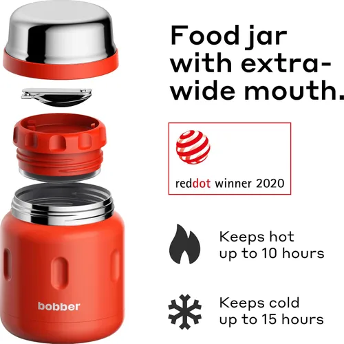 Miniatura 2 de BOBBER Tarro de alimentos aislado de acero inoxidable de 16 oz con boca extra ancha, cuchara y tazón integrados, mantiene el calor durante 10 horas