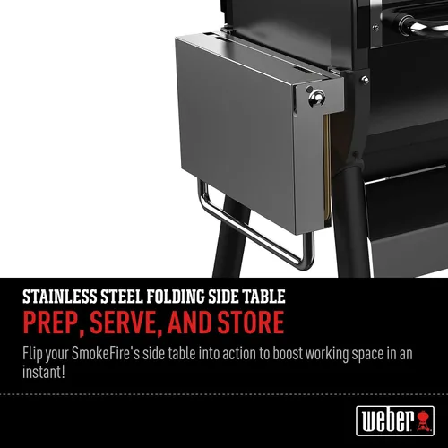 Miniatura 3 de Weber SmokeFire - Mesa auxiliar plegable, color plateado – Añade 200 pulgadas cuadradas espacio de trabajo adicional con abridor de botellas