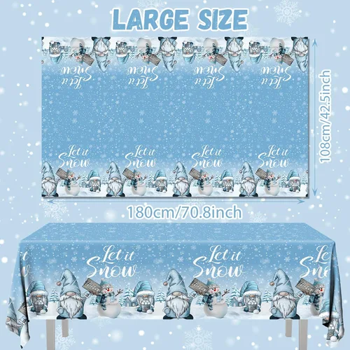 Miniatura 6 de Mantel de gnomo, 3 piezas, diseño de copo de nieve de Navidad, rectangular, para invierno, para suministros de fiesta, 42,590.6 in