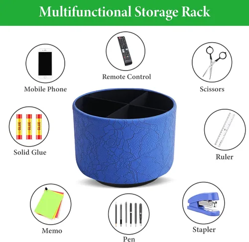Miniatura 5 de Organizador redondo de cuero para suministros de arte, soporte para control remoto, giro de 360 grados, soporte multifuncional para lápices, 4