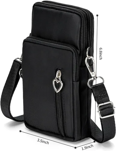 Miniatura 4 de Bolso cruzado de nailon para mujer para viaje, bolso de hombro para teléfono celular con pulsera, brazalete deportivo, cartera para teléfono Negro