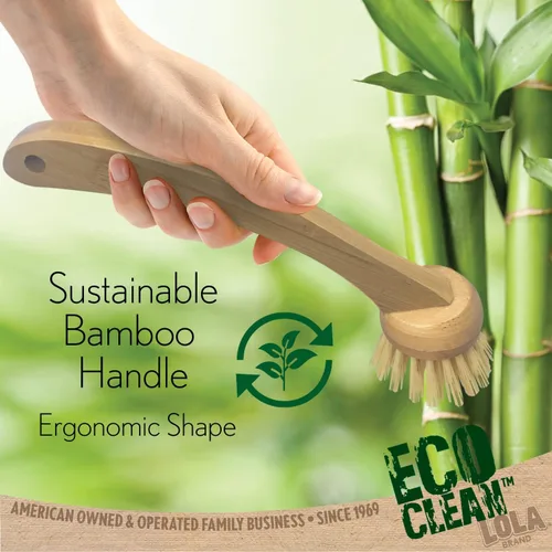 Miniatura 5 de LOLA Eco Clean Cepillo de bambú para platos, multiusos, mango de bambú renovable ergonómico sostenible, fibras son botellas de soda/agua recicladas
