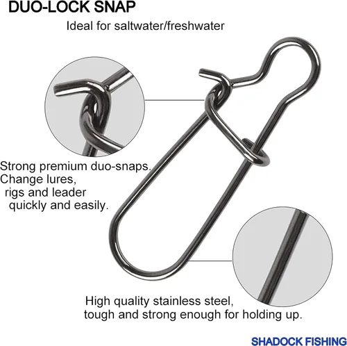 Miniatura 4 de Paquete de 100 broches de doble bloqueo tamaño 0-8, anillos sólidos de acero inoxidable negros, kit de aparejos de pesca con broche giratorio